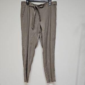 Eileen Fisher Linen Stone Color Slim Trousers with Tie Waist Sz Medium